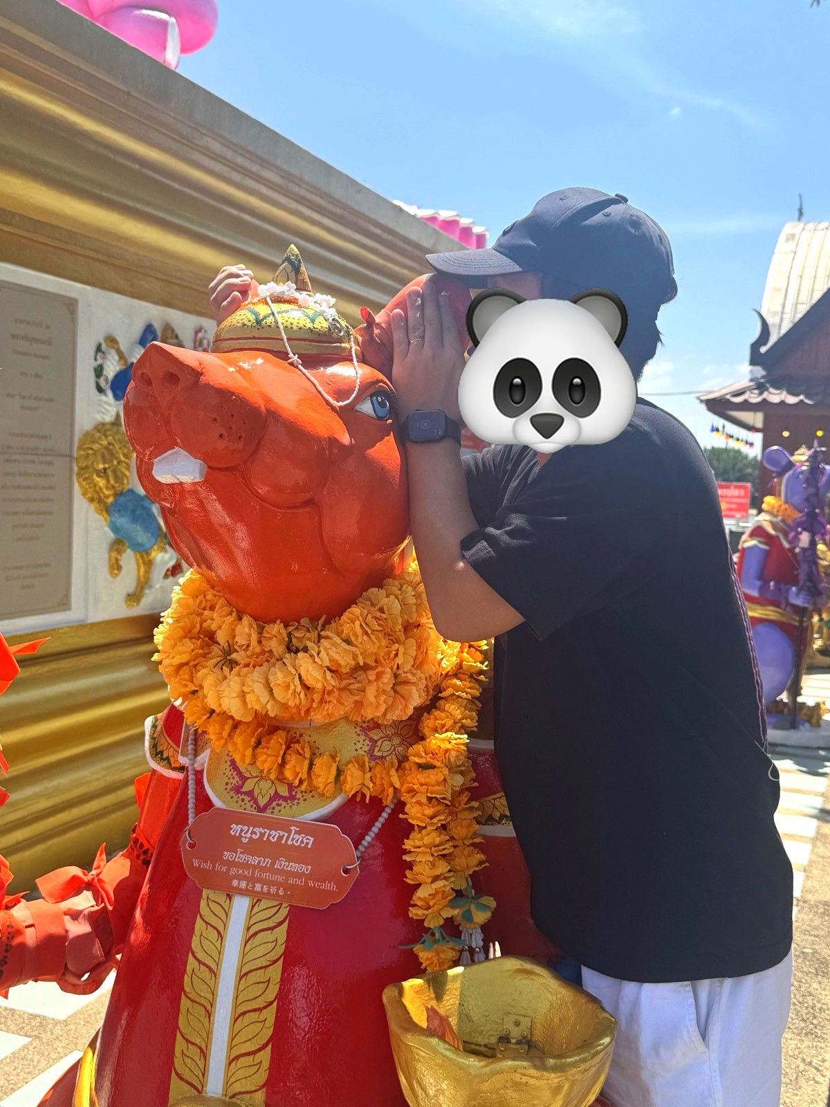 幸運と富を祈るオレンジ色のネズミの神様に願い事をささやく